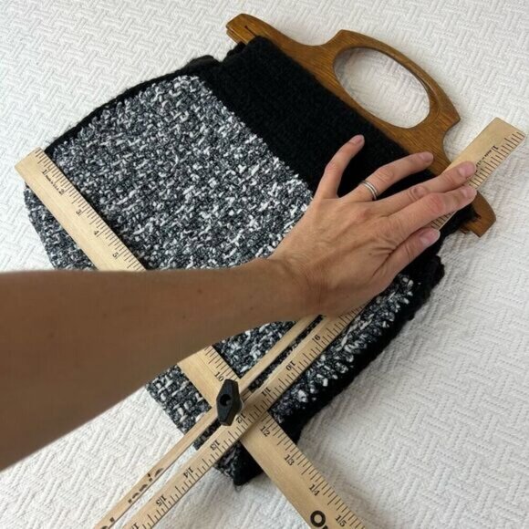 Vintage Handmade Woven Minimalist MCM Boho Clutch Bag Purse Wood Handle Retro - Picture 3 of 11